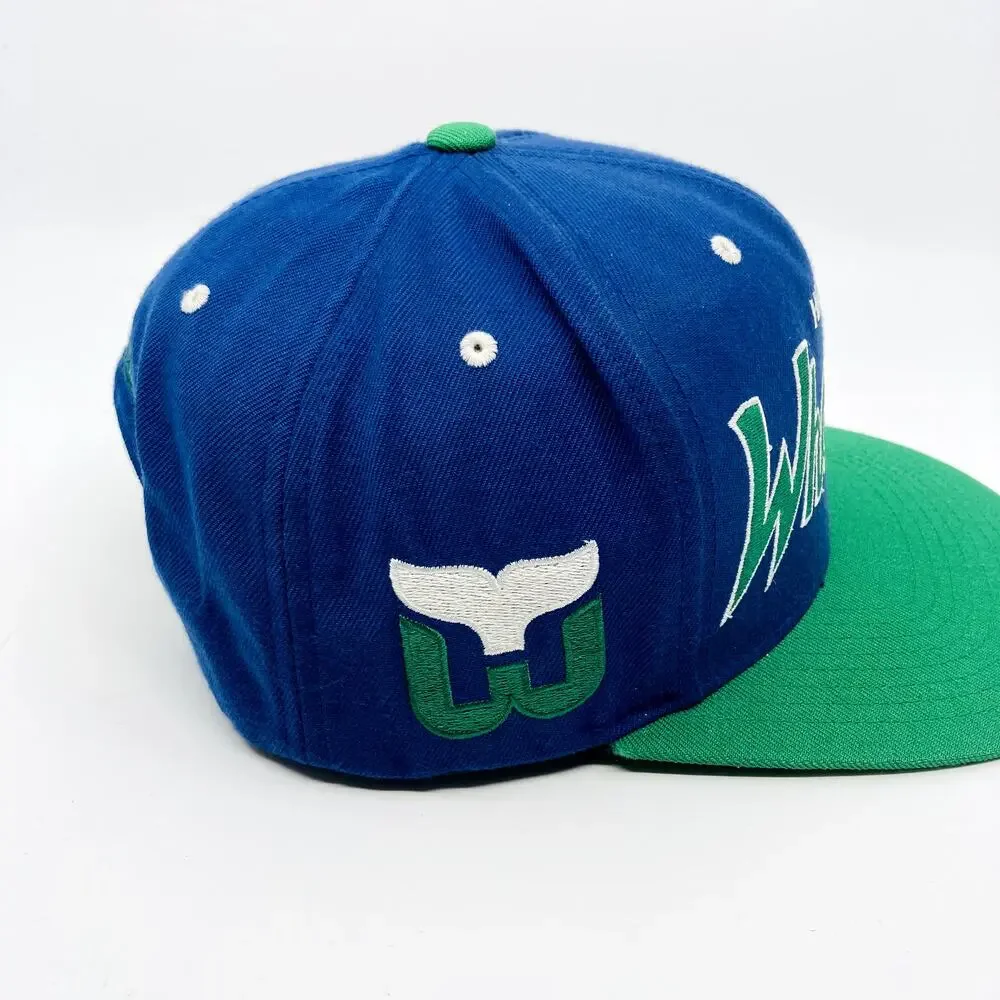 Hartford Whalers Snapback Hat Mitchell & Ness Double Line Script Blue 100% Wool